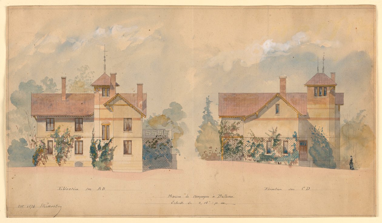 Arkitektonisk prosjekt for huset til P.J. Hetzel av Eugene Emmanuel Viollet le Duc