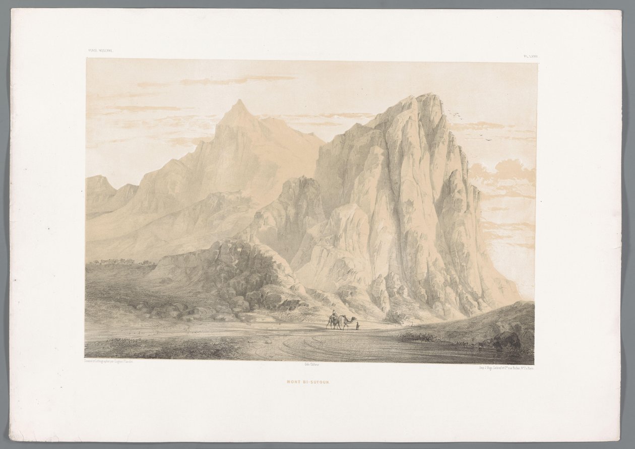 Mount Behistun i Iran Mont Bi Sutoun (tittel på objekt) Persiske landskap (serietittel) Perse modern (serietittel) av Eugene Flandin