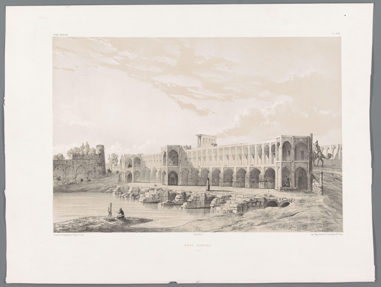 Khaju Bridge eller Pol-e Khaju i Isfahan Pont Kadjiou Chiraz (tittel på objekt) Persiske landskap (serietittel) Perse modern (serietittel) av Eugene Flandin