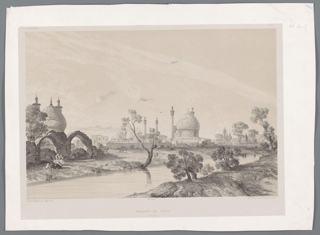 Shahens moske eller kongens moske i Isfahan Mosquée du Châh (Ispahan) (tittel på objekt) Persiske landskap (serietittel) Perse modern (serietittel) av Eugene Flandin