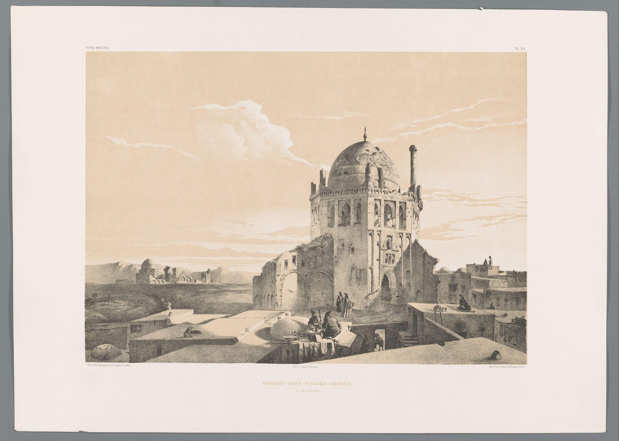 Shah Khoda-moskeen i Soltaniyeh Moskeen Chah-Khodah-Bendèh à Sultânyèn (tittel på objekt) Persiske landskap (serietittel) Perse moderne (serietittel) av Eugene Flandin