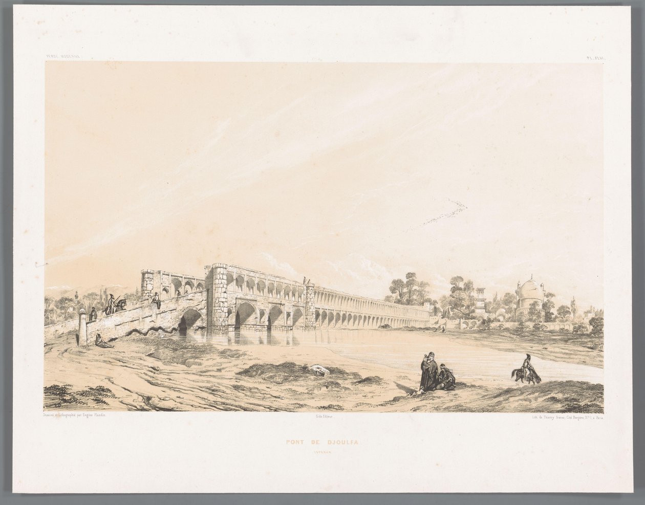 Si-o-se Pol eller Allahverdi-Khan-broen i Isfahan Pont de Djoulfa Ispahan (tittel på objekt) Persiske landskap (serietittel) Perse modern (serietittel) av Eugene Flandin