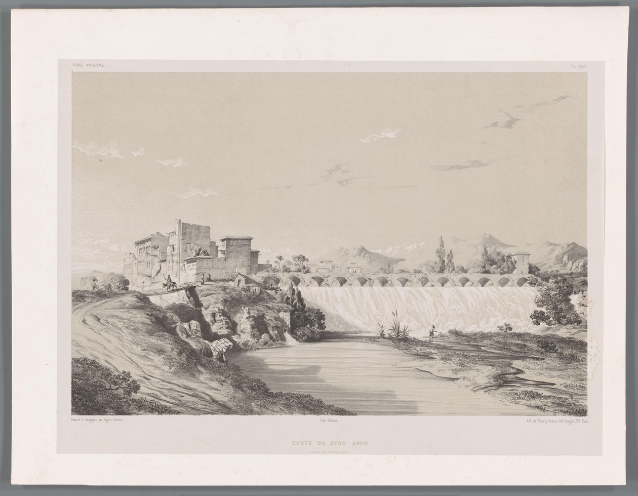 Foss av Band Amir på Persepolis-sletten Chûte du Bend-Amir plaine de Persépolis (tittel på objekt) Persiske landskap (serietittel) Perse modern (serietittel) av Eugene Flandin
