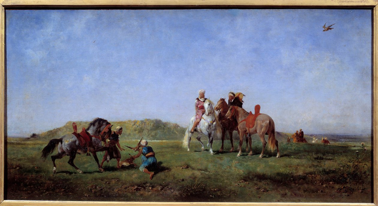 Falkejakt i Algerie Maleri av Eugene Fromentin (1820-1876) 1800-tallet Søn. 0,45x0,85 m av Eugène Fromentin