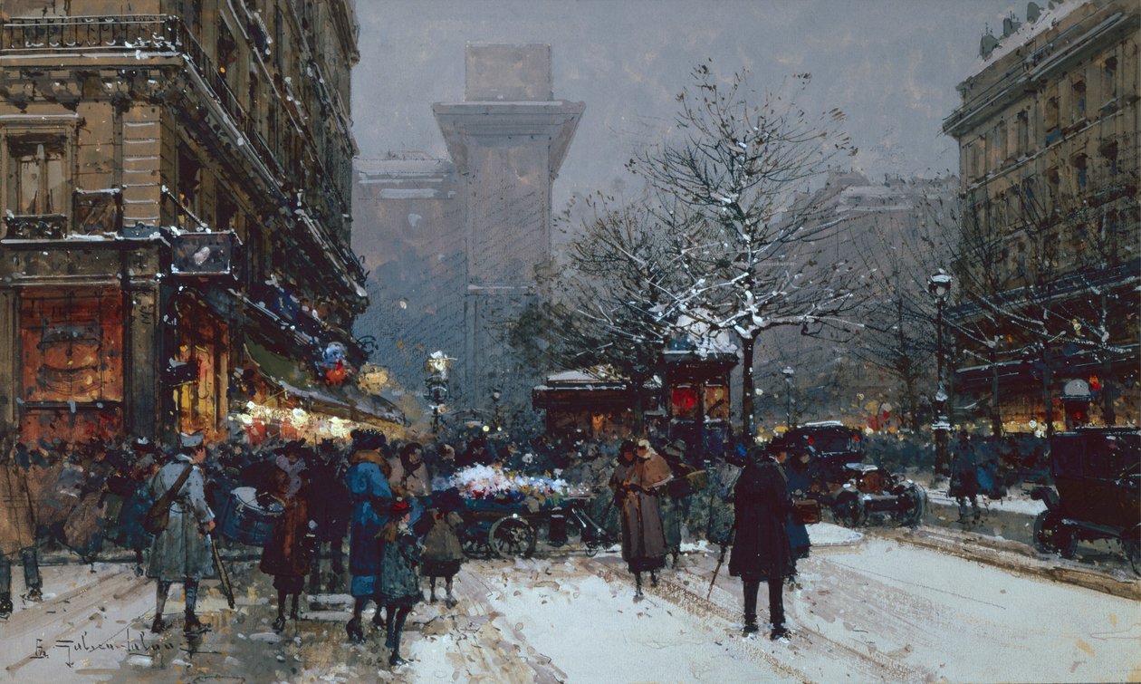 Porte St. Denis, Paris (svart kritt og kroppsfarge) av Eugene Galien Laloue