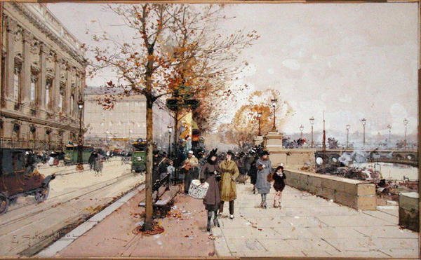 Seinen, Paris (gouache på papir) av Eugene Galien Laloue