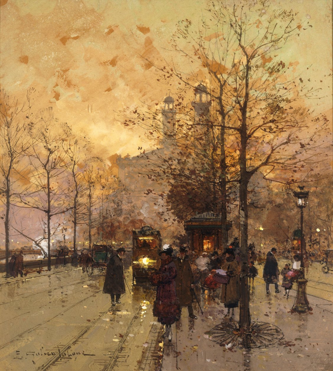 Figurer på en parisisk gate av Eugene Galien Laloue