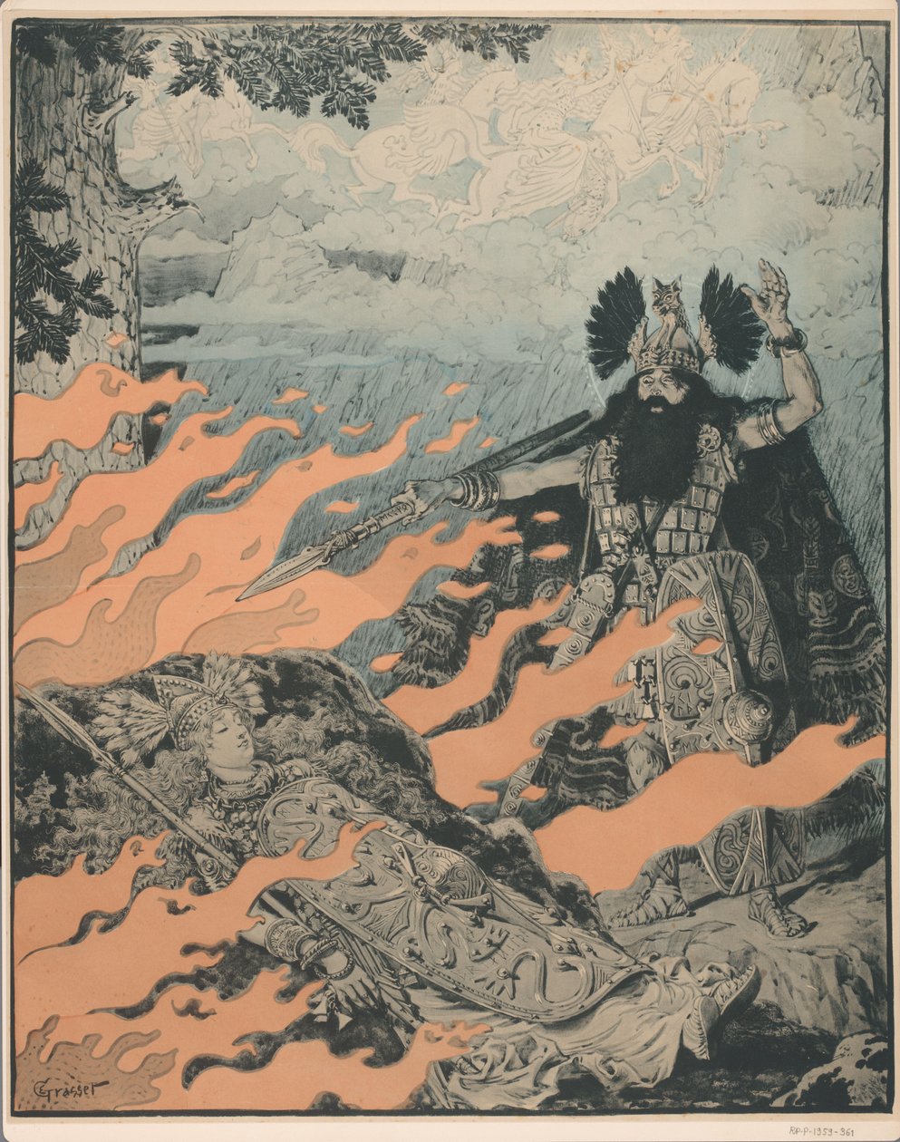 Plakat for Die Walküre av Richard Wagner La Valkyrien av Eugene Grasset
