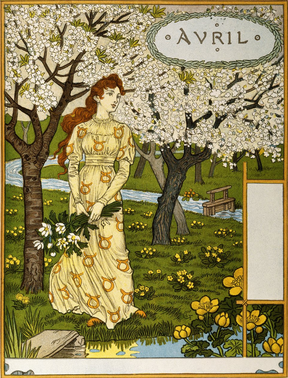 April, Illustrasjon fra kunstportfolioen "Måneden", 1896 av Eugene Grasset
