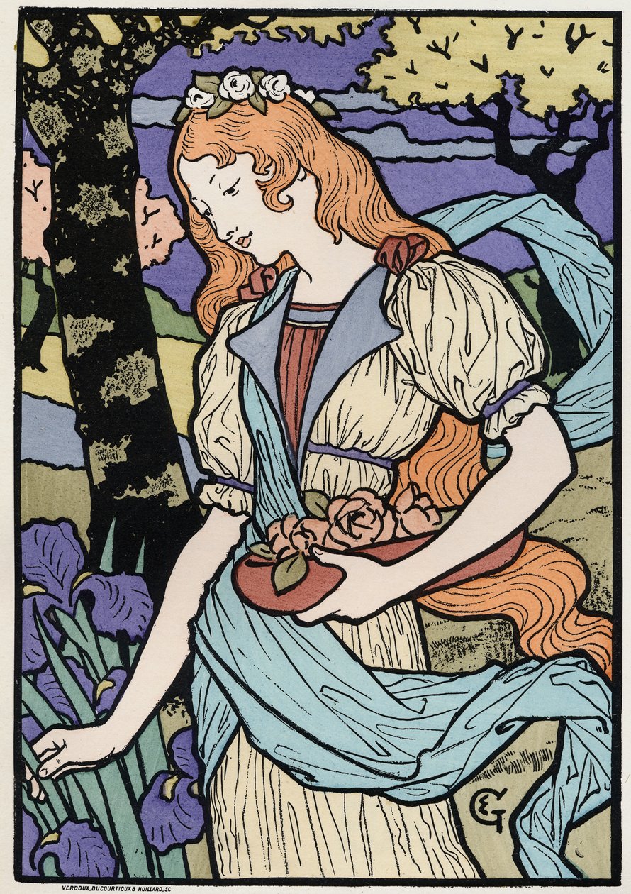Kunst. Kvinner i jugendstil. Illustrasjon av E. Grasset, Frankrike, ca. 1890 (plakat) av Eugene Grasset