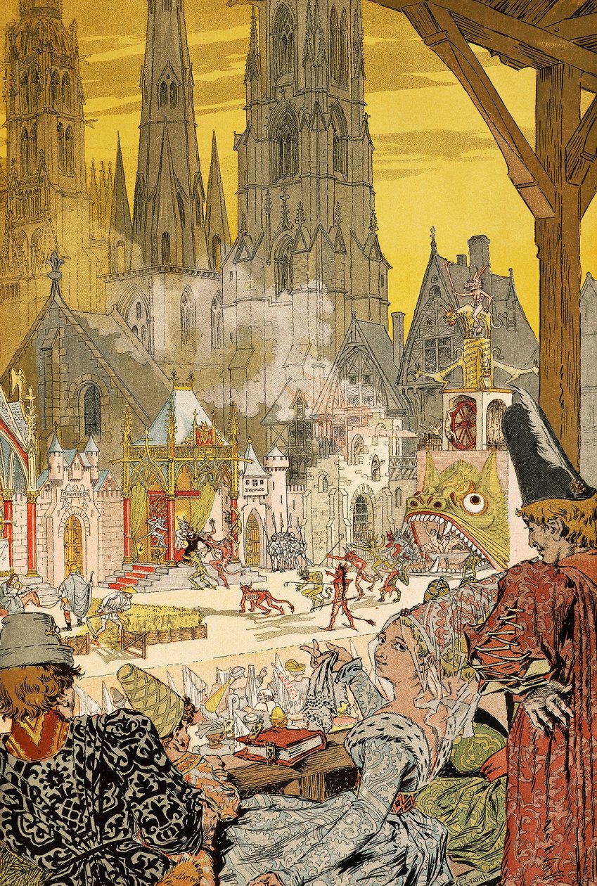 Skildring av mystikk i kirkegården til katedralen, illustrasjon for Notre-Dame de Paris av Victor Hugo (1802-1885) av Eugene Grasset