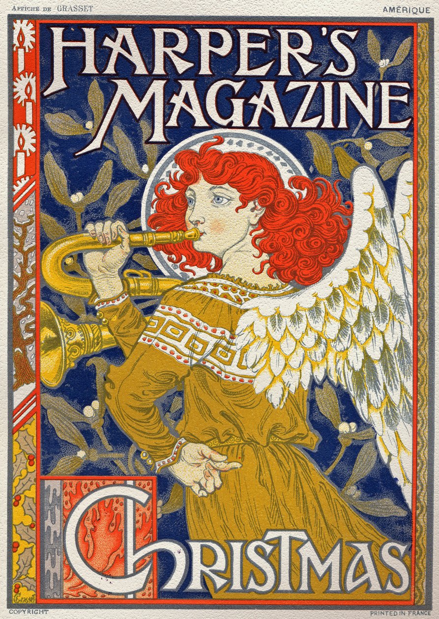 Religion. Juleengel. Plakat av Eugene Grasset for Harper