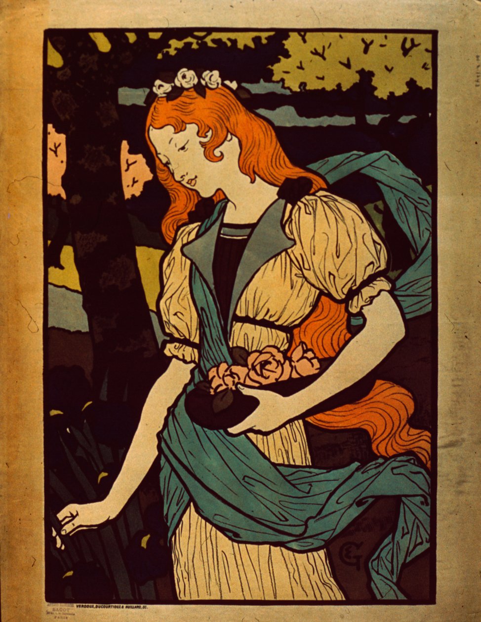 Kvinne plukker blomster, 1917 av Eugene Grasset