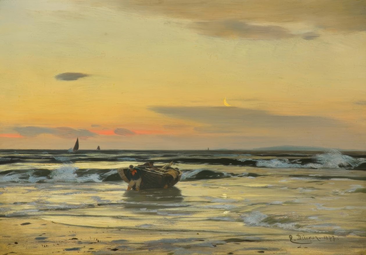E. Dücker, på stranden (utgående fiskebåt ...) av Eugene Gustav Dücker