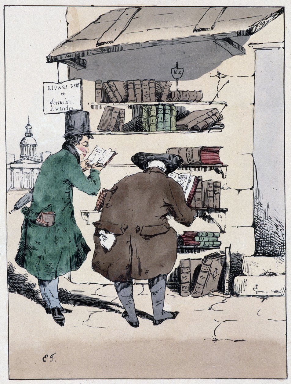 Bokhandel, rue de Sandstone i Latinerkvarteret - i "" Souvenirs d