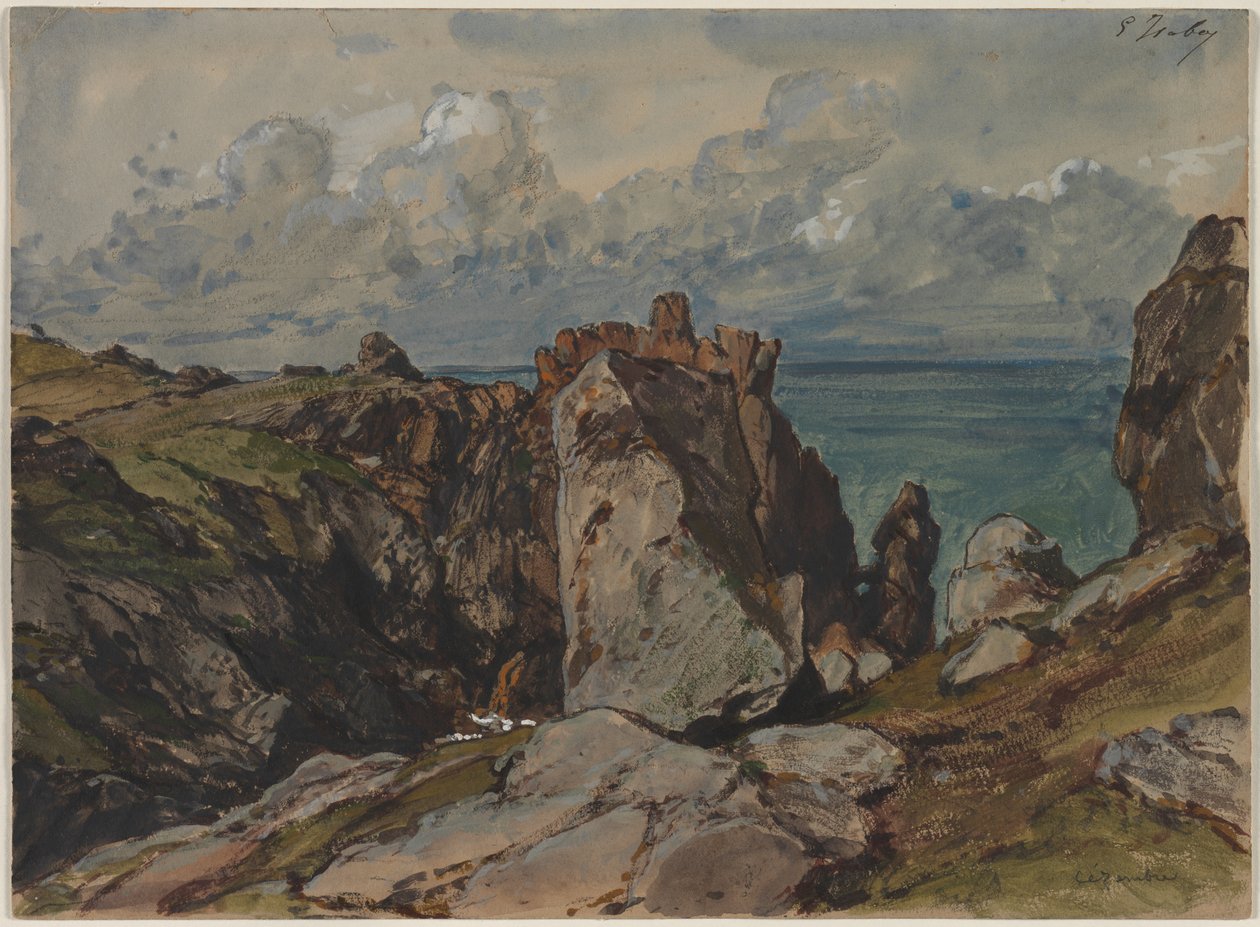 Cliffs by the Sea ved Cézembre, Bretagne, ca. 1830. av Eugene Isabey