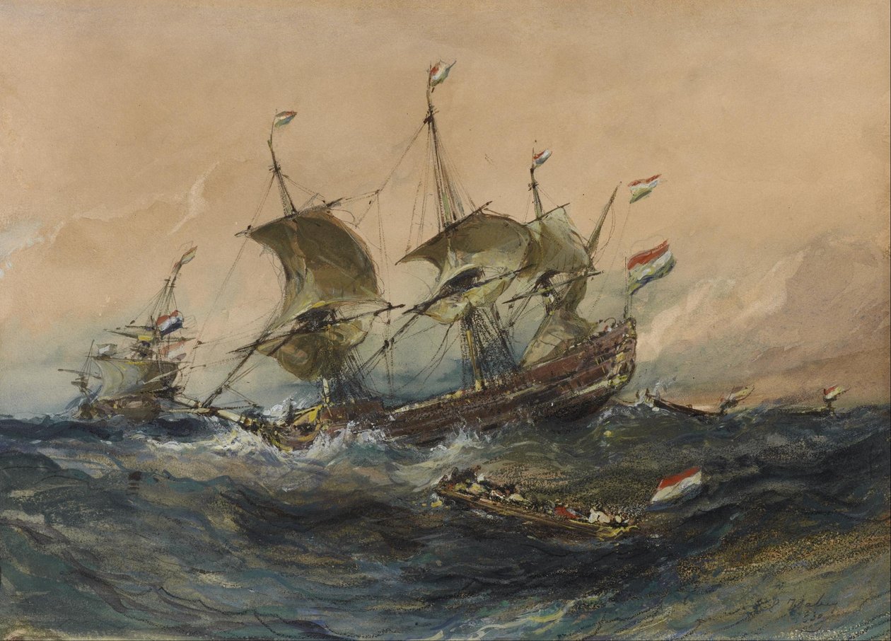 Nederlandske skip i storm av Eugene Isabey