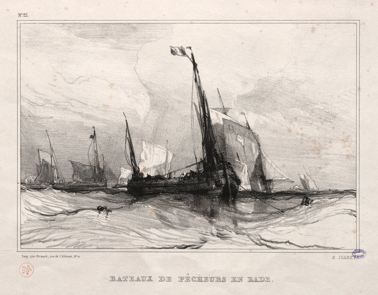 Fiskebåter ved anker, 1836. av Eugene Isabey