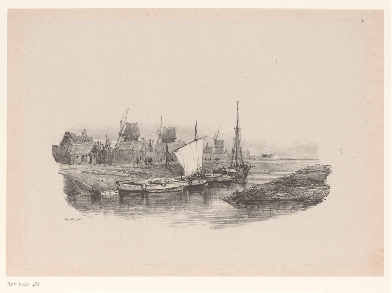 Havn med båter og vindmøller Plate kanalen Minner om Eugène Isabey (serietittel) Souvenirs d