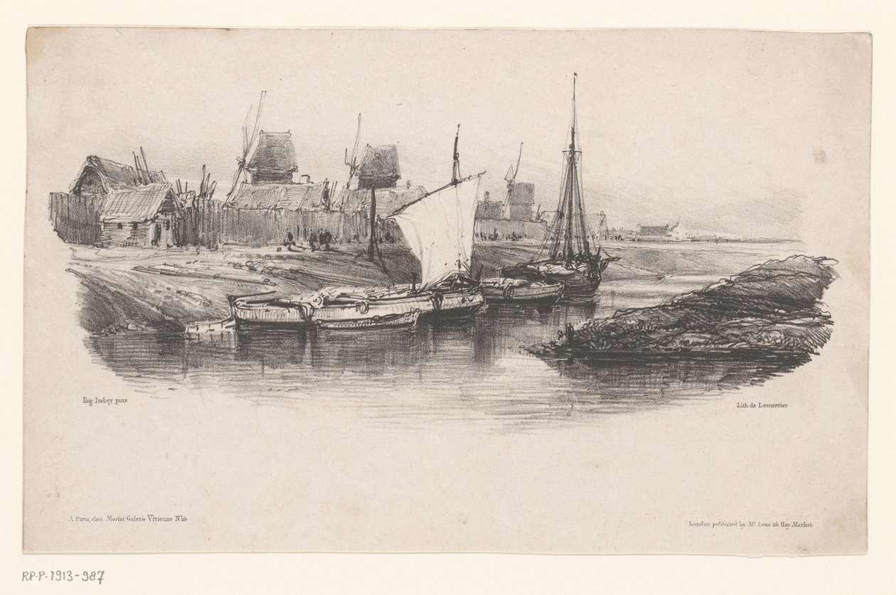 Havn med båter og vindmøller Plate kanalen Minner om Eugène Isabey (serietittel) Souvenirs d