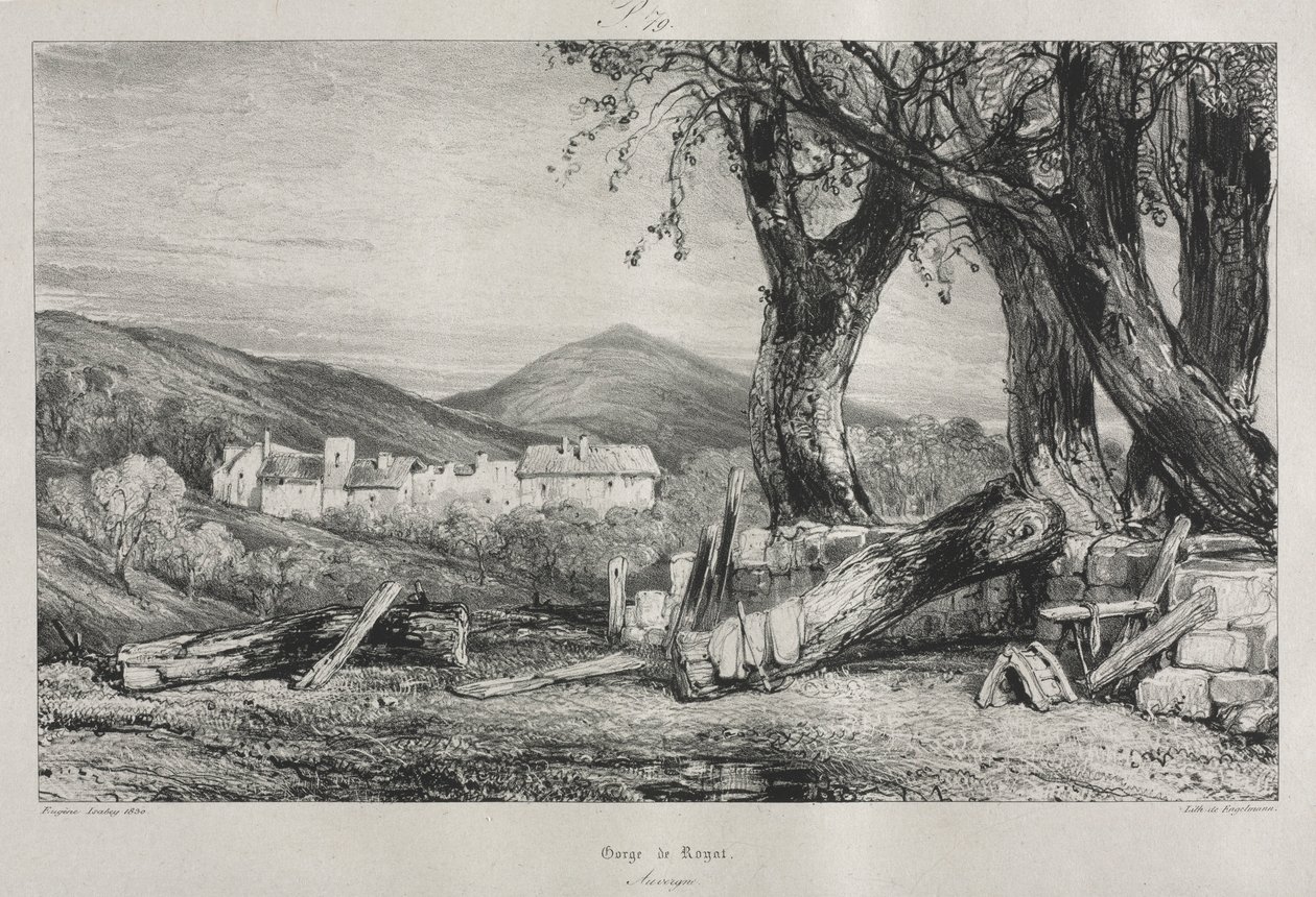 Pittoreske og romantiske reiser i det gamle Frankrike: Auvergne vol. II, Gorge of Royat, Plate 79, 1830 av Eugene Isabey