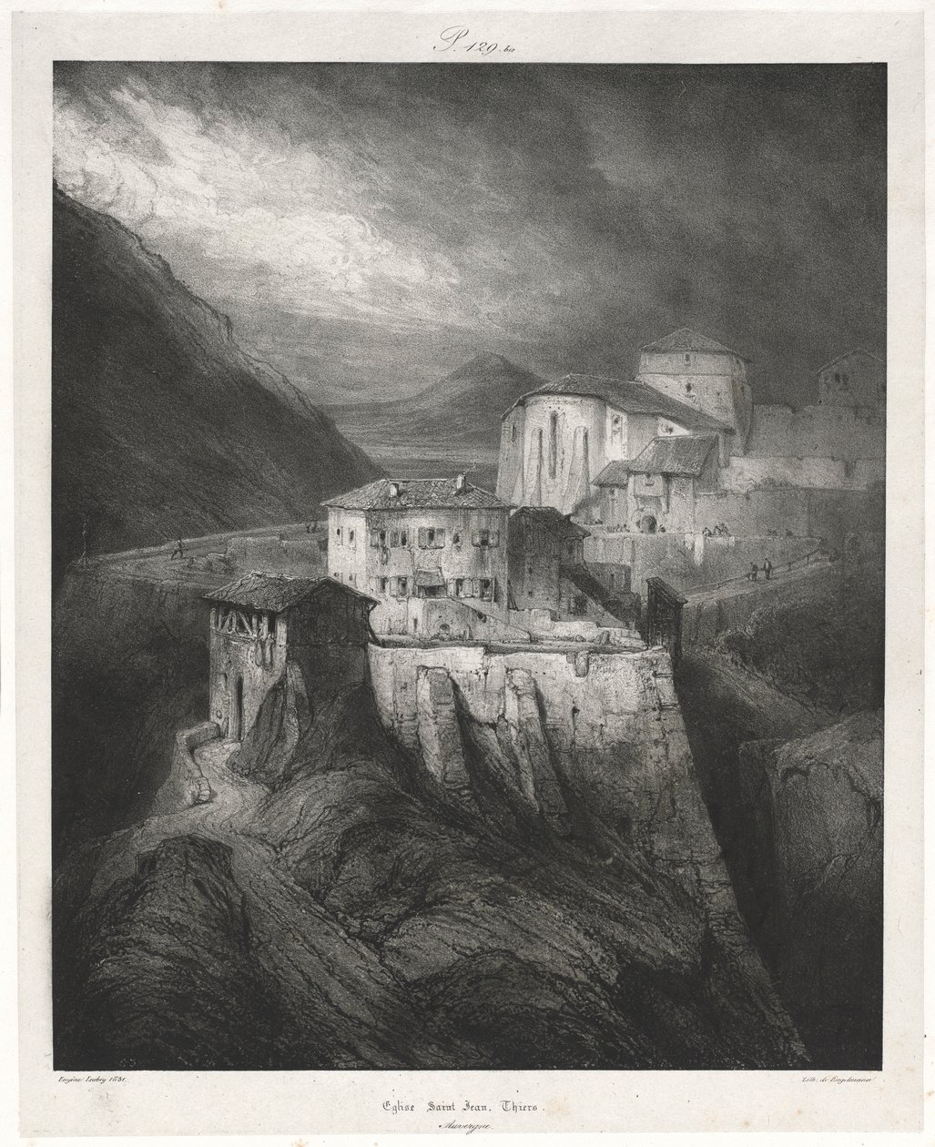 Pittoreske og romantiske reiser i det gamle Frankrike: Auvergne vol. II: St. John Church, Thiers, Plate av Eugene Isabey
