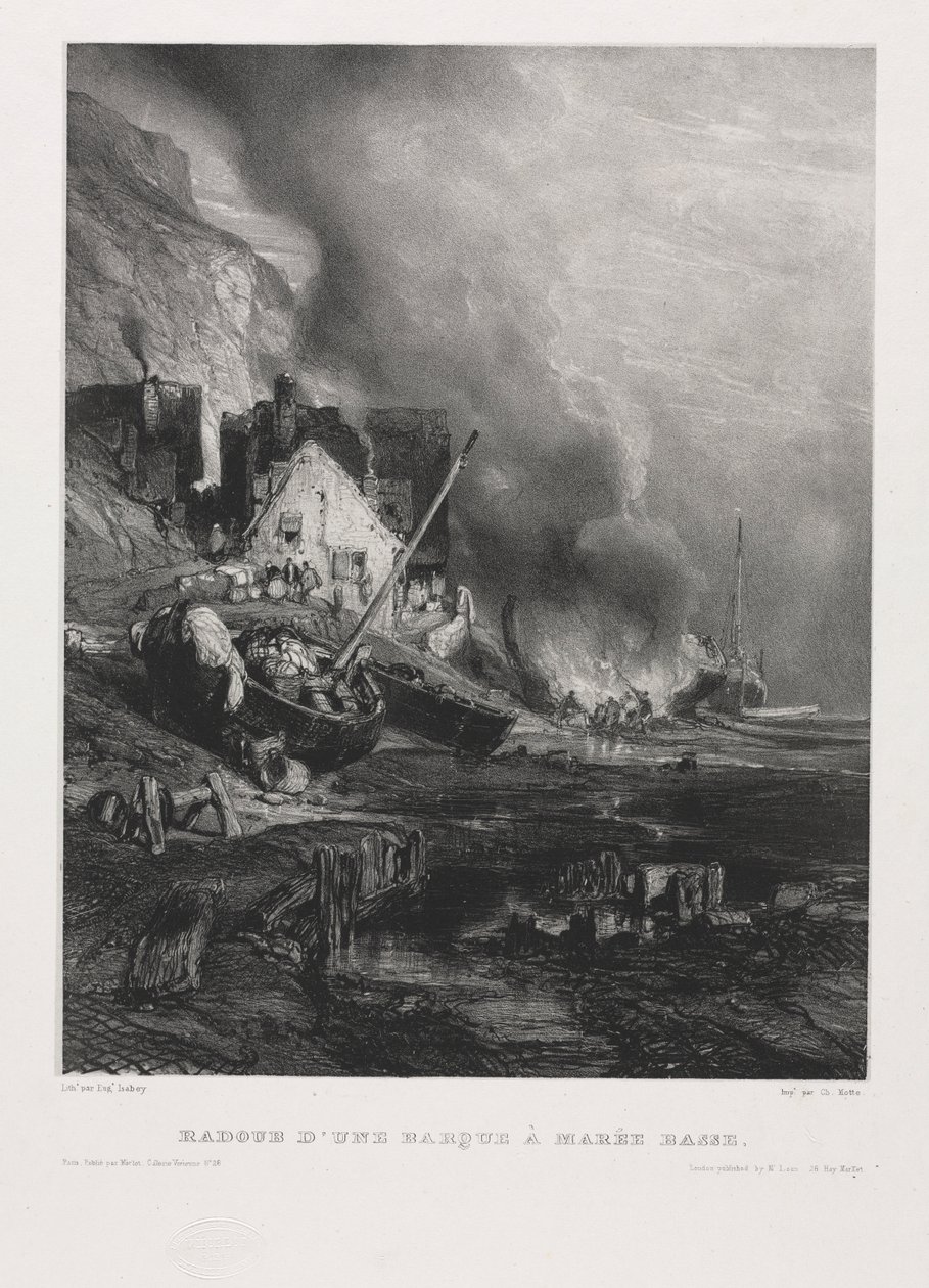Six Marines: Refitting of a Boat at Low Tide, 1833. av Eugene Isabey