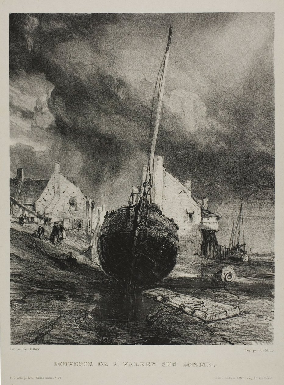 Suvenir fra St. Valéry-sur-Somme, tallerken tre fra Six Marines av Eugene Isabey