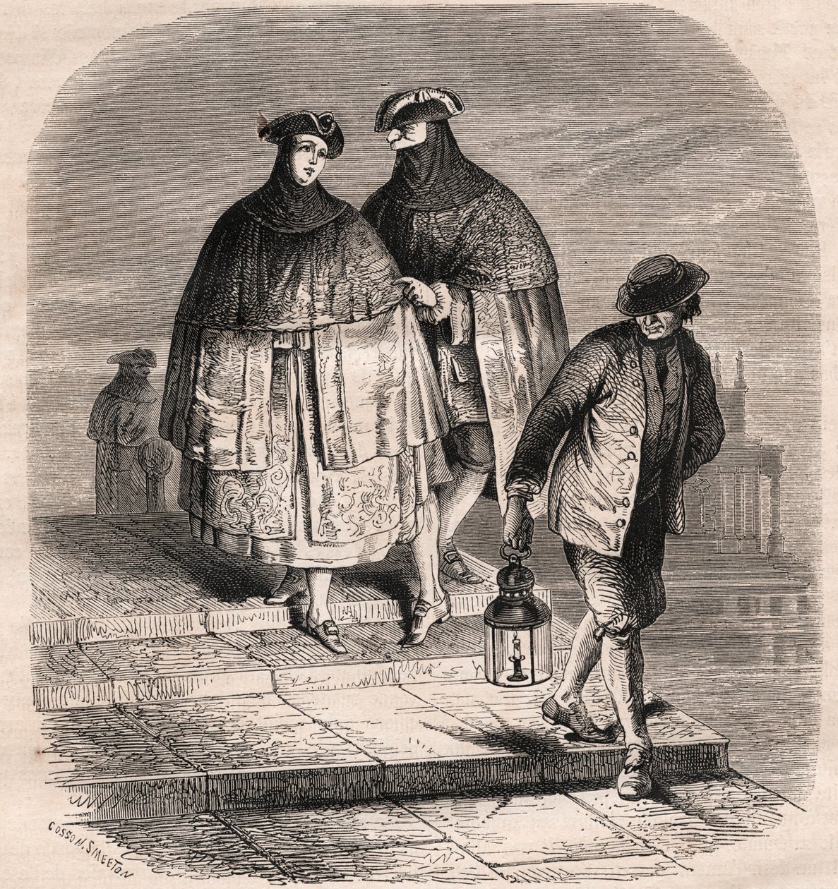 Lyktedøren i Venezia på 1700-tallet - Tegning av Viollat av Gaetano Zompini (1700-1778) - The Metiers of Venice av Eugene Joseph (after) Viollat