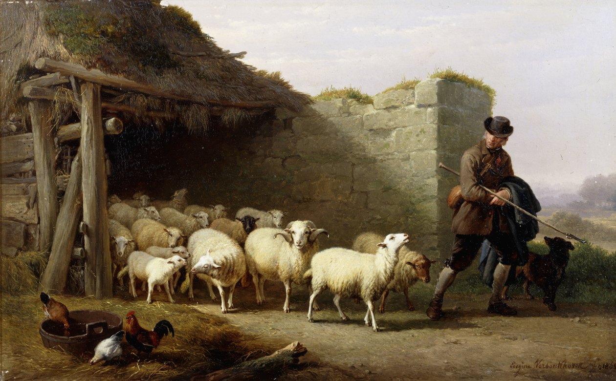 En hyrde og flokken hans, 1862 av Eugene Joseph Verboeckhoven