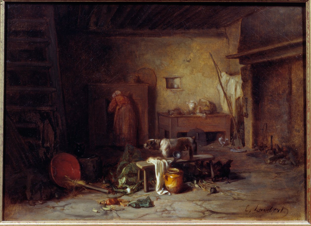 Kjøkkeninnredning på Nohant Kitchen i huset til George Sand (Aurore Dupin, Baronne Dudevant) (1804-1876) (?). maleri av Eugene Lambert (1825-1900) Paris fra 1800-tallet, Museum of Romantic Life av Eugene Lambert