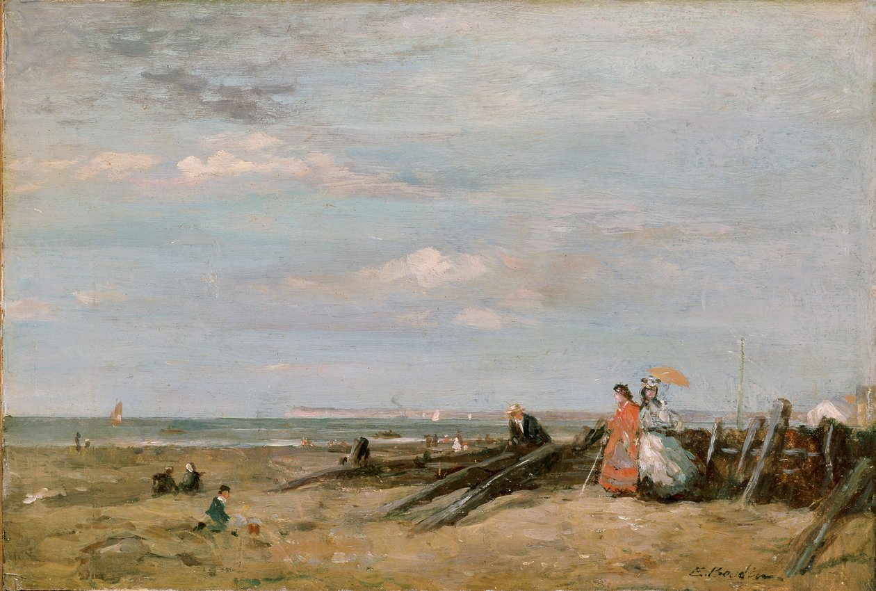 En strandscene ved Trouville, 1860-tallet av Eugene Louis Boudin