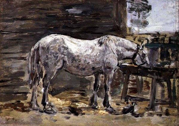 A Horse Drinking, ca. 1885-90 (olje på panel) av Eugene Louis Boudin