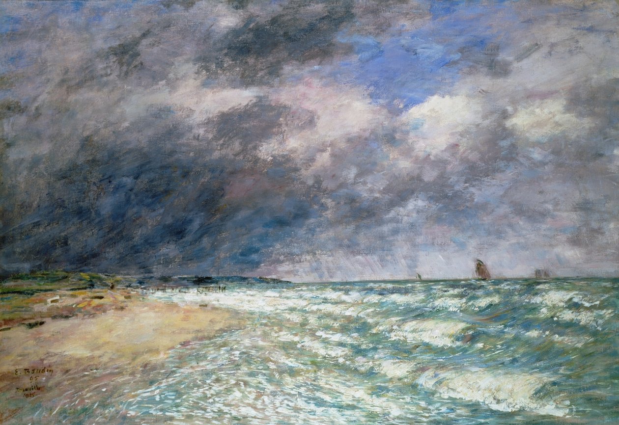 Seine-elvemunningsbåter, 1880 (pastell på papir) av Eugene Louis Boudin