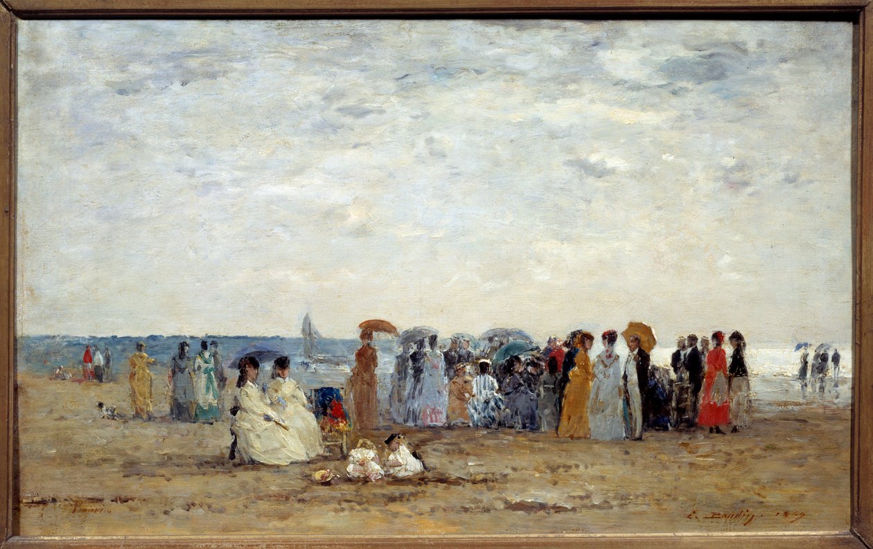 Badende på stranden i Trouville, Calvados. Maleri av Eugene Louis Boudin (1824-1898) av Eugene Louis Boudin