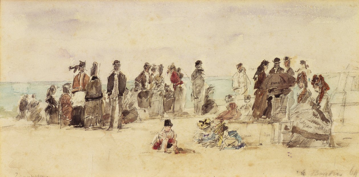 Beach Scene, 1864 (penn & blekk & wc på papir) av Eugene Louis Boudin