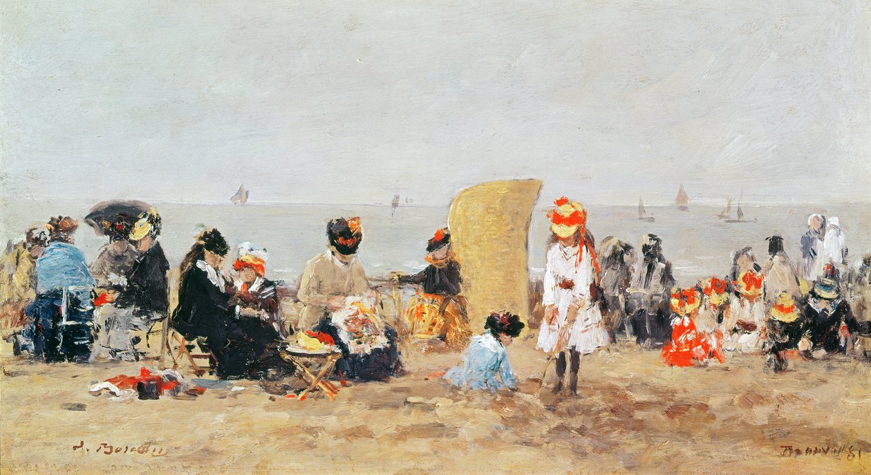 Strandscene, Trouville, 1881 av Eugene Louis Boudin