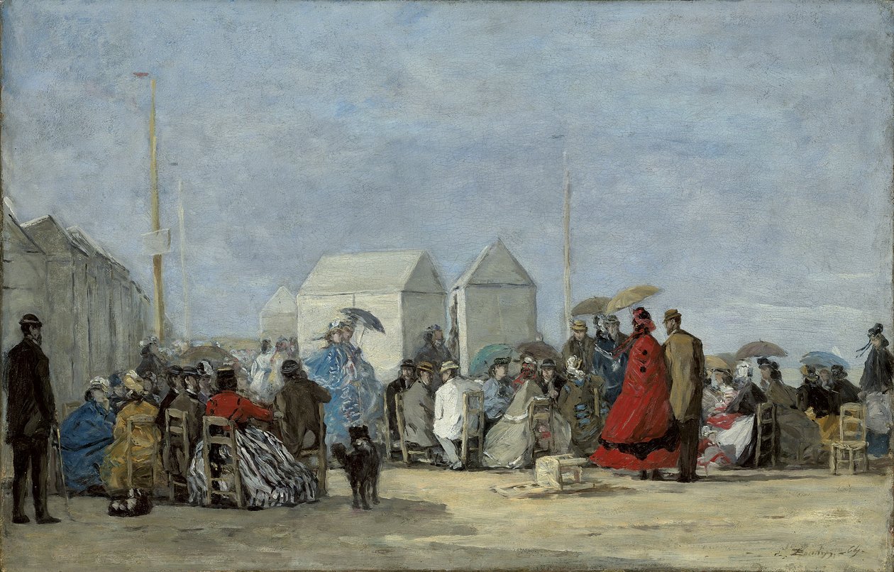 Strandscene ved Trouville; Strandscene i Trouville, 1864 av Eugene Louis Boudin