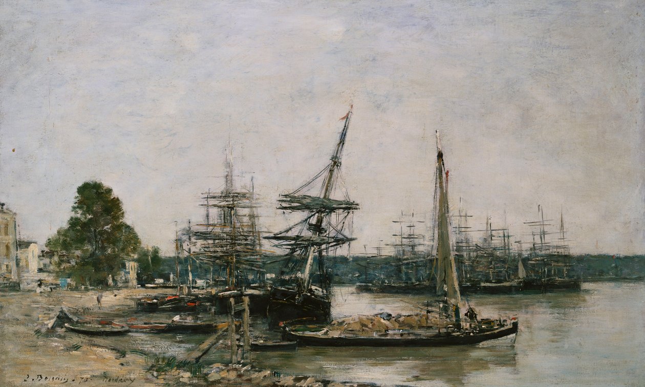 Båtfortøyninger på Garonne, Bordeaux, 1876 av Eugene Louis Boudin