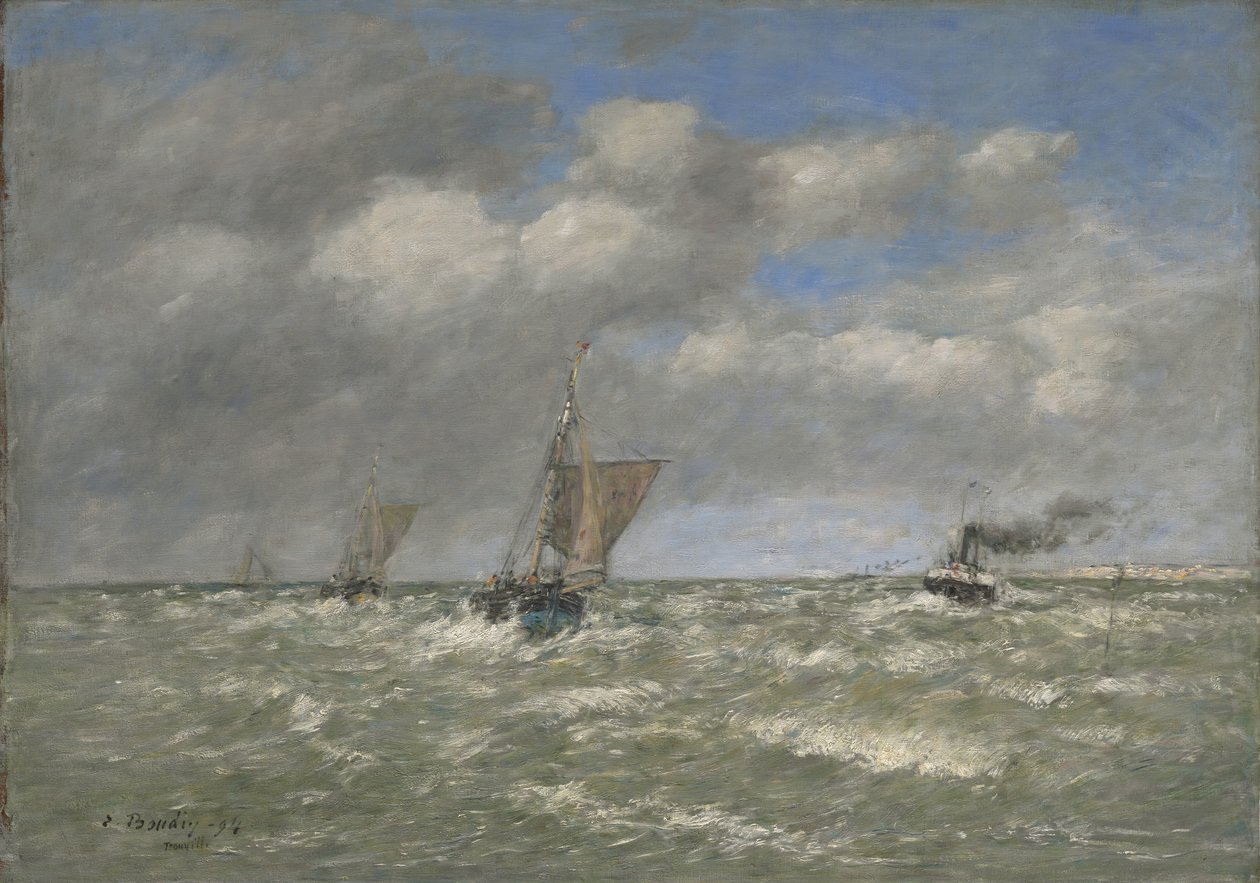 Båter som returnerer til havn, Trouville, 1894 av Eugene Louis Boudin