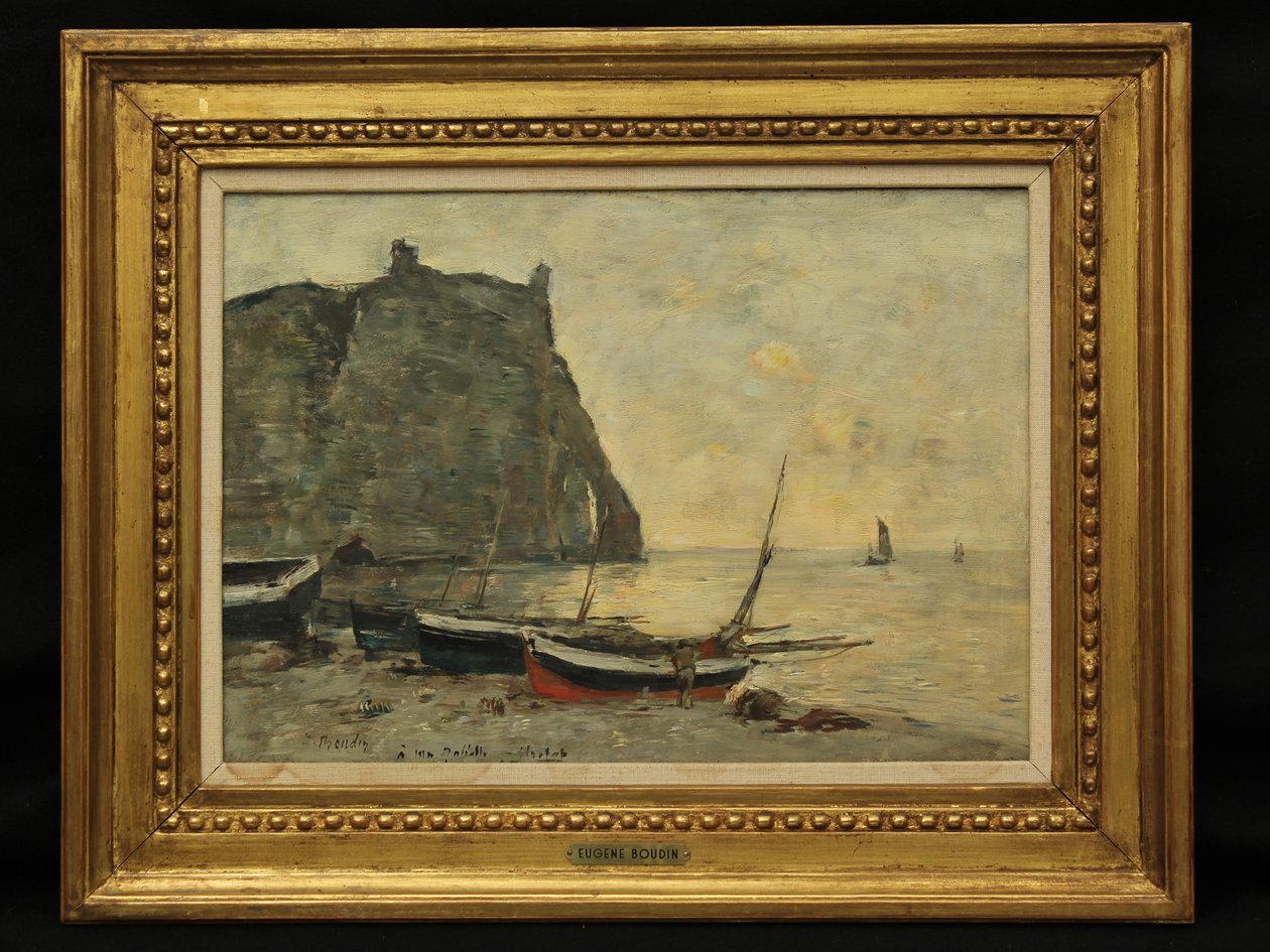 Båter ved Etretat, ca. 1860 av Eugene Louis Boudin