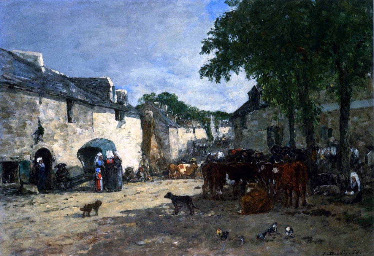 Storfemarked i Daoulas, Bretagne av Eugene Louis Boudin