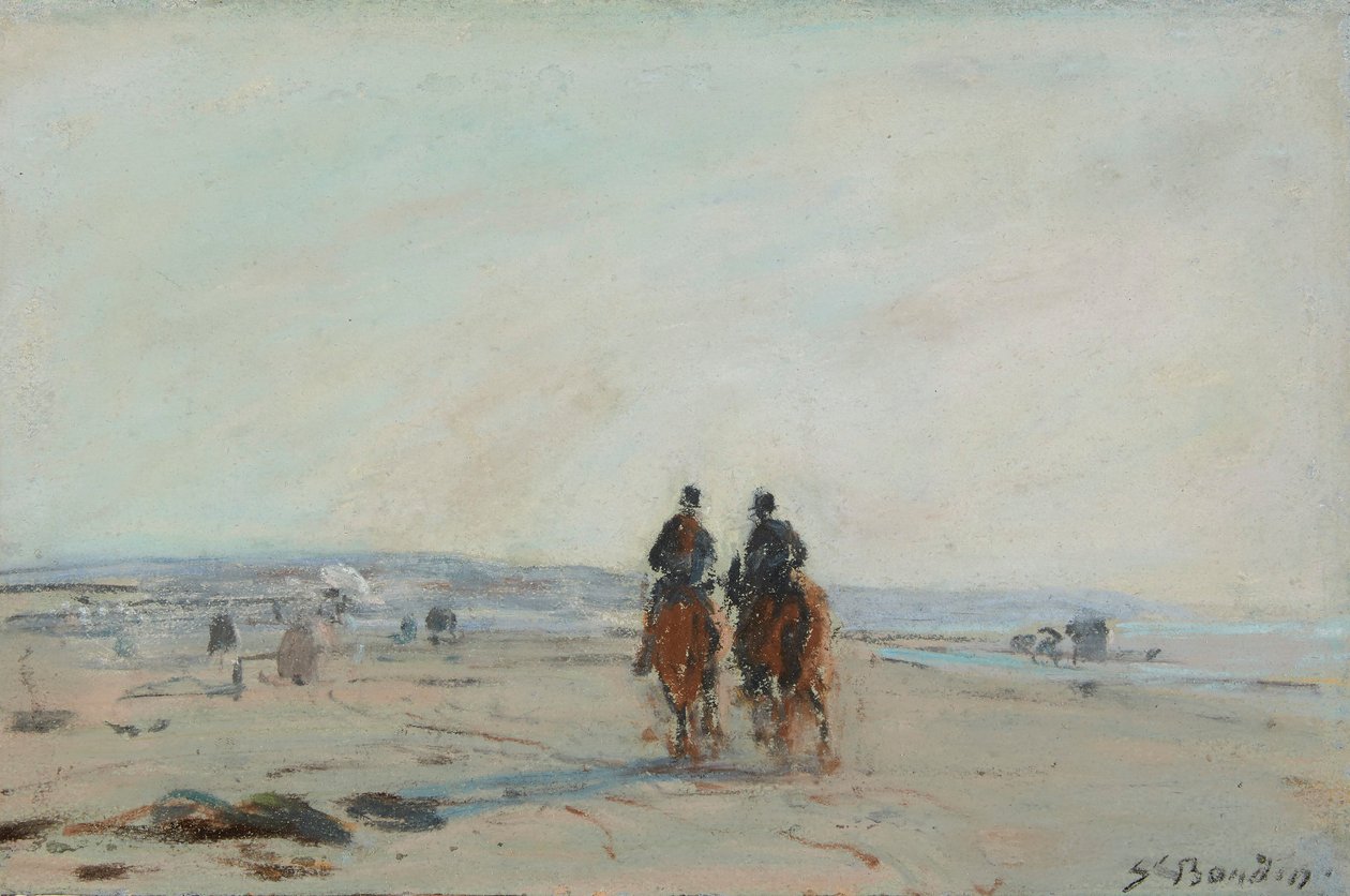 Two Horsemen on the Beach, ca. 1864-68 (pastell på papir lagt ned på papir) av Eugene Louis Boudin