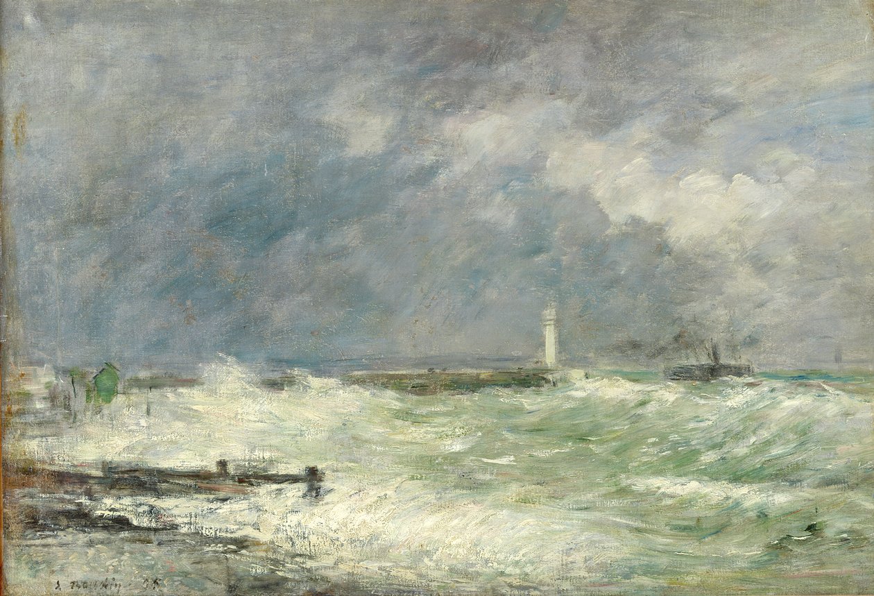 Inngang til havnen i Le Havre i stormfullt vær, 1895 av Eugene Louis Boudin