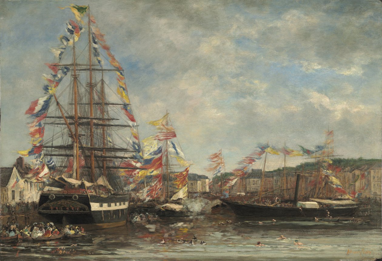 Festival i havnen i Honfleur, 1858 (olje på tre) av Eugene Louis Boudin