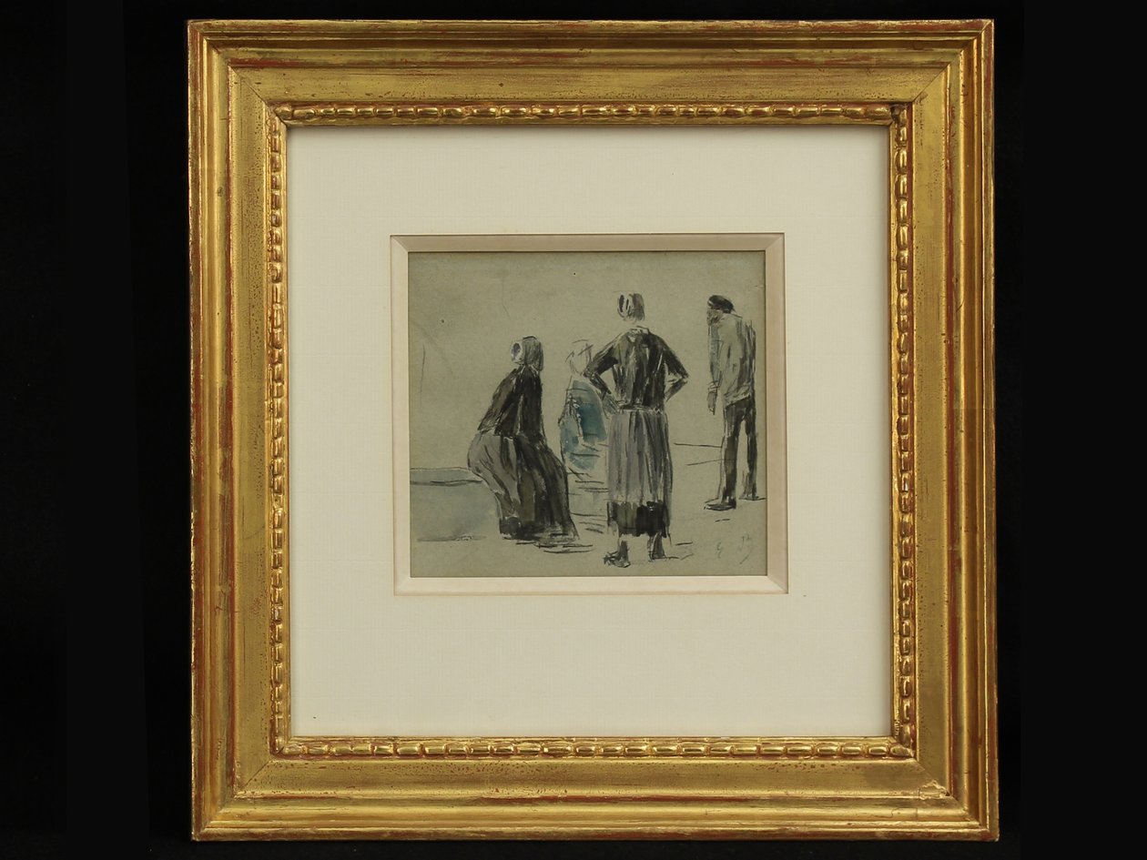 Figures on a Beach, ca. 1860 (conte & akvarell på papir) av Eugene Louis Boudin