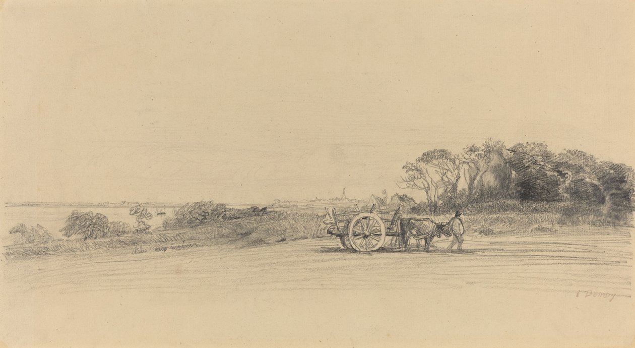 L'Ile aux Moines med figur og vogn, ca. 1858. av Eugene Louis Boudin