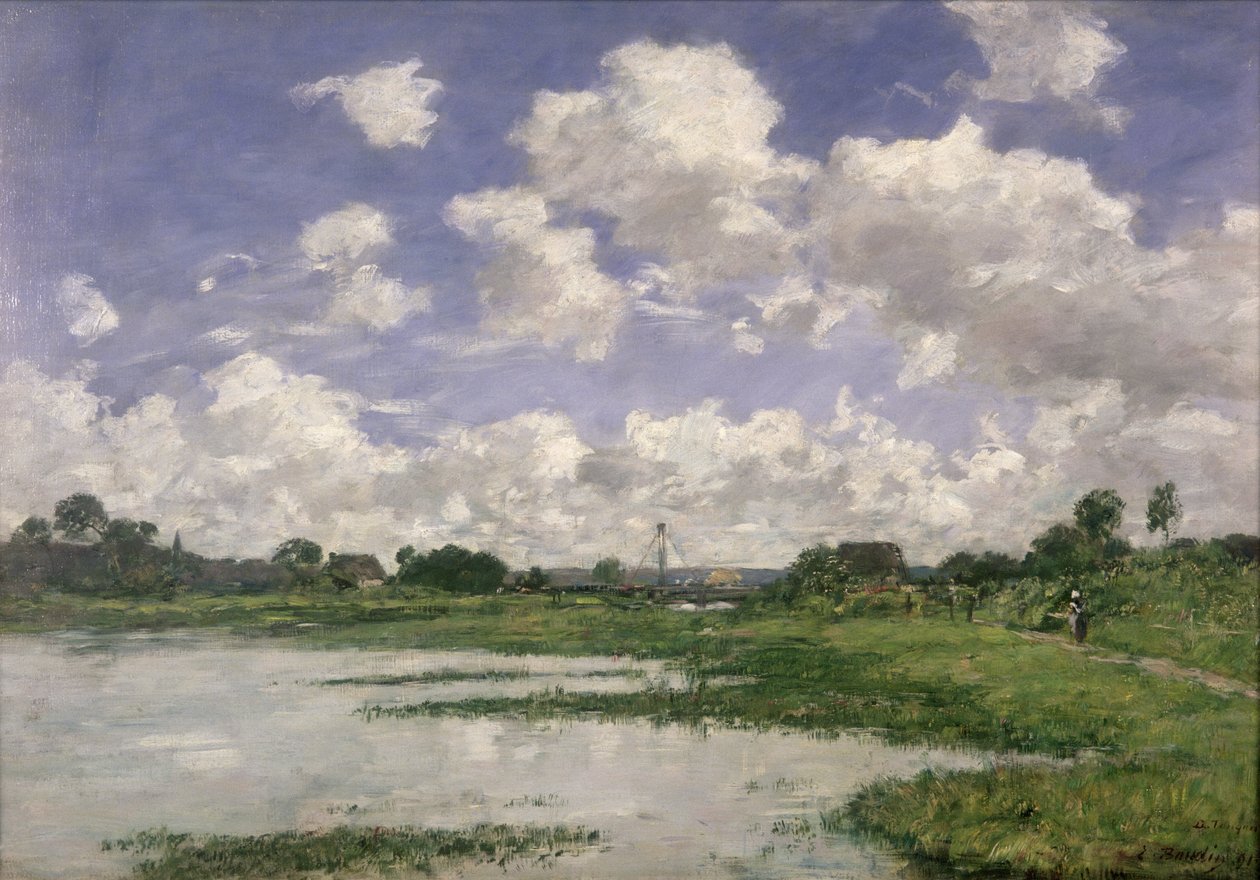 Landskap, elven Touques, 1891 av Eugene Louis Boudin