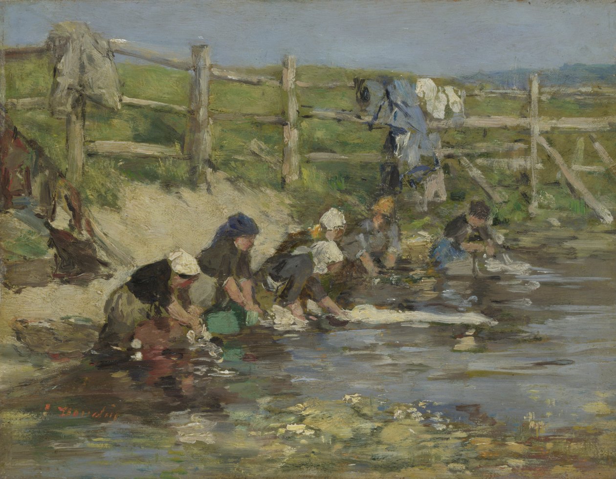 Vaskerier ved en bekk, ca. 1886-1890 av Eugene Louis Boudin