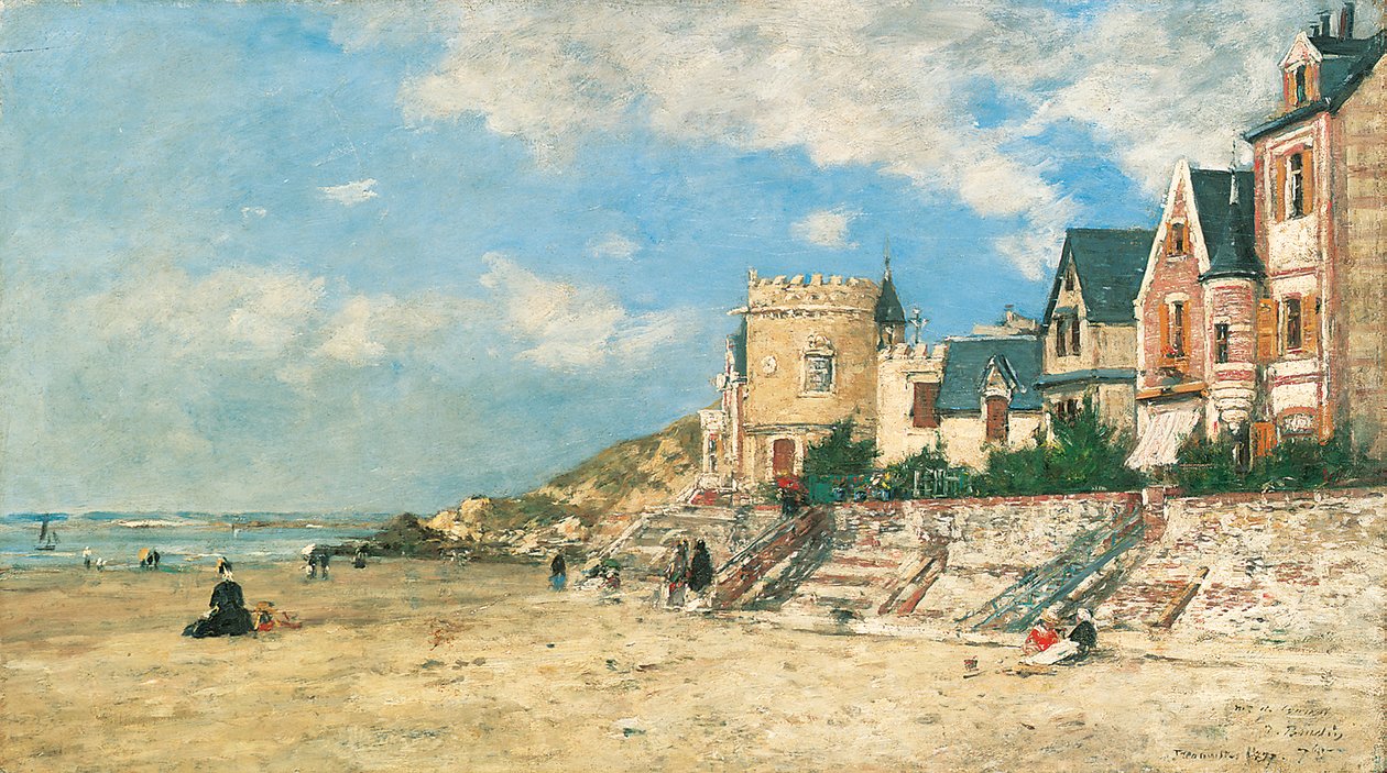 Malakoff Tower og kysten ved Trouville; Malakoff-tårnet og bredden ved Trouville, 1877 av Eugene Louis Boudin